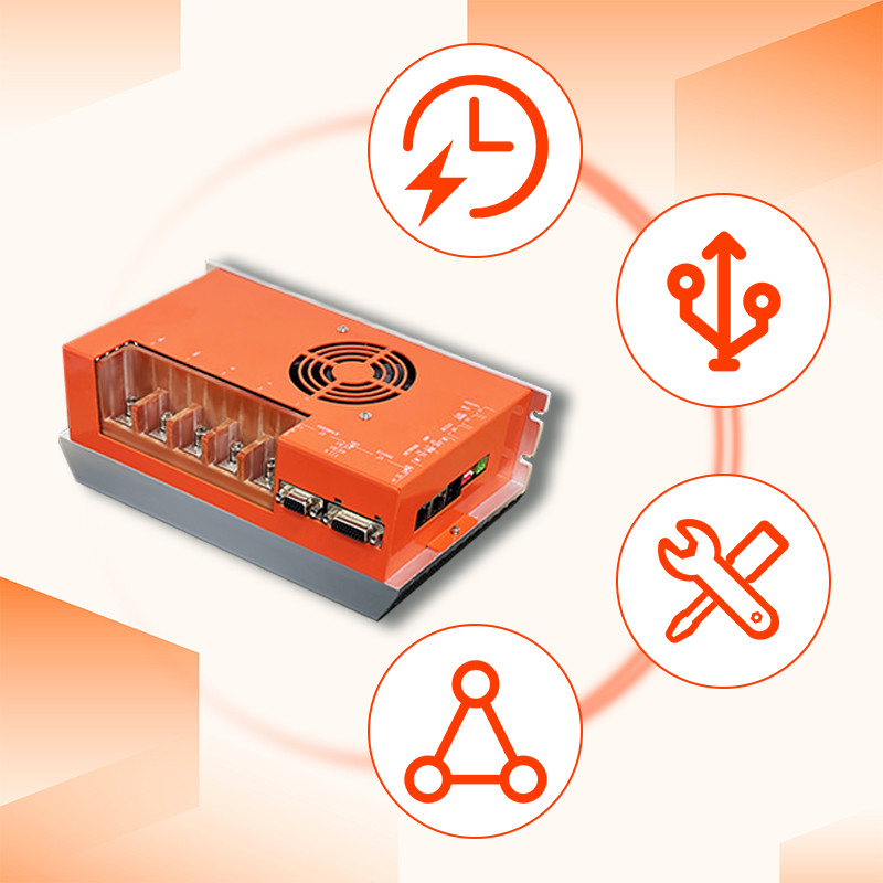 The DE series DC driver has a voltage of 18-135V and a current of 3-200A, with CAN and Ethernet communication functions